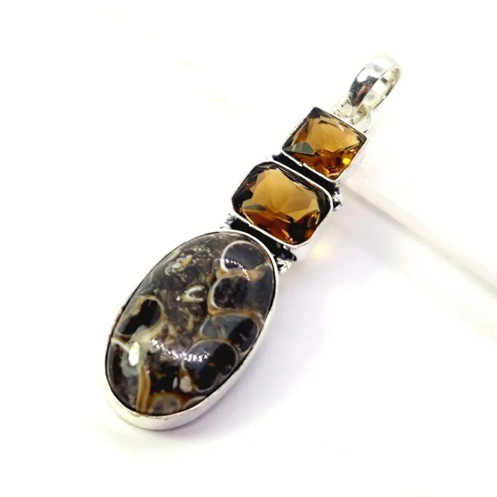 Turtella Jasper 925 Silver Plated Handmade Pendant of 2.5